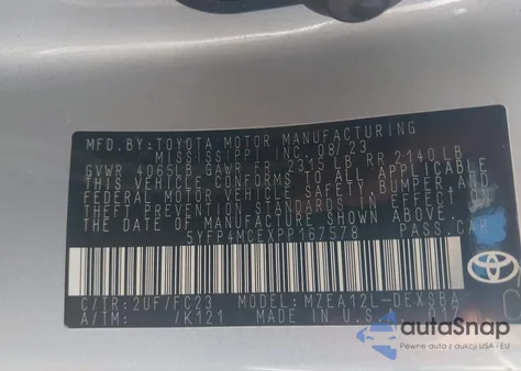 2023 Toyota Corolla Se из США, поврежденный, VIN 5YFP4MCEXPP167578